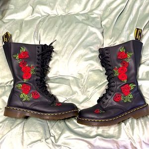 Doc Martens Knee High Rose Embroidered Boot